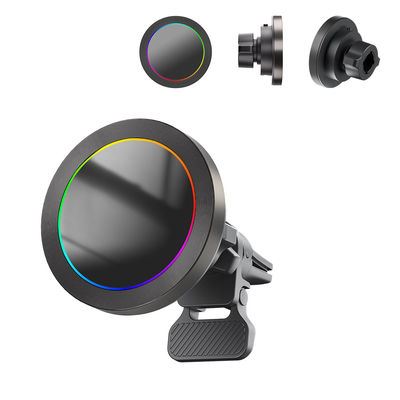 Αγορά Iphone Car Charger Ultra Small Diameter Magnetic Wireless Charger Car Mount Aluminium Alloy Texture RGB Light Effect online manufacture