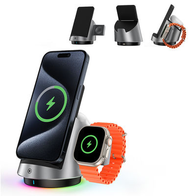 3 σε 1 ασύρματο φορτιστή iPhone Stand Desktop διπλή τροχιά Magsafe αυτοκινητοκίνητο